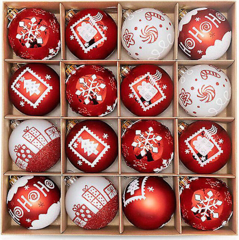16 stk Julekule 16 8cm Plast Julefargekule Juletre Henger Ornament Henger Ornamenter red,white