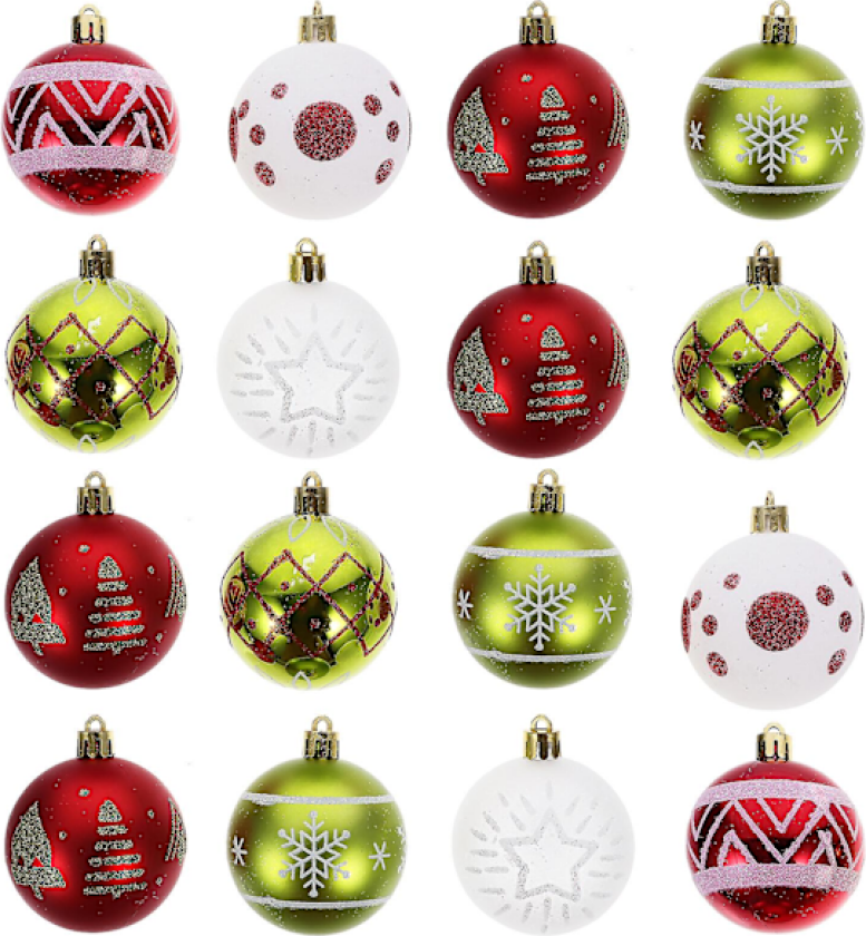 16 stk Julekuler Juletre Plast Hengekuler Ornament Julefest Dekorasjoner