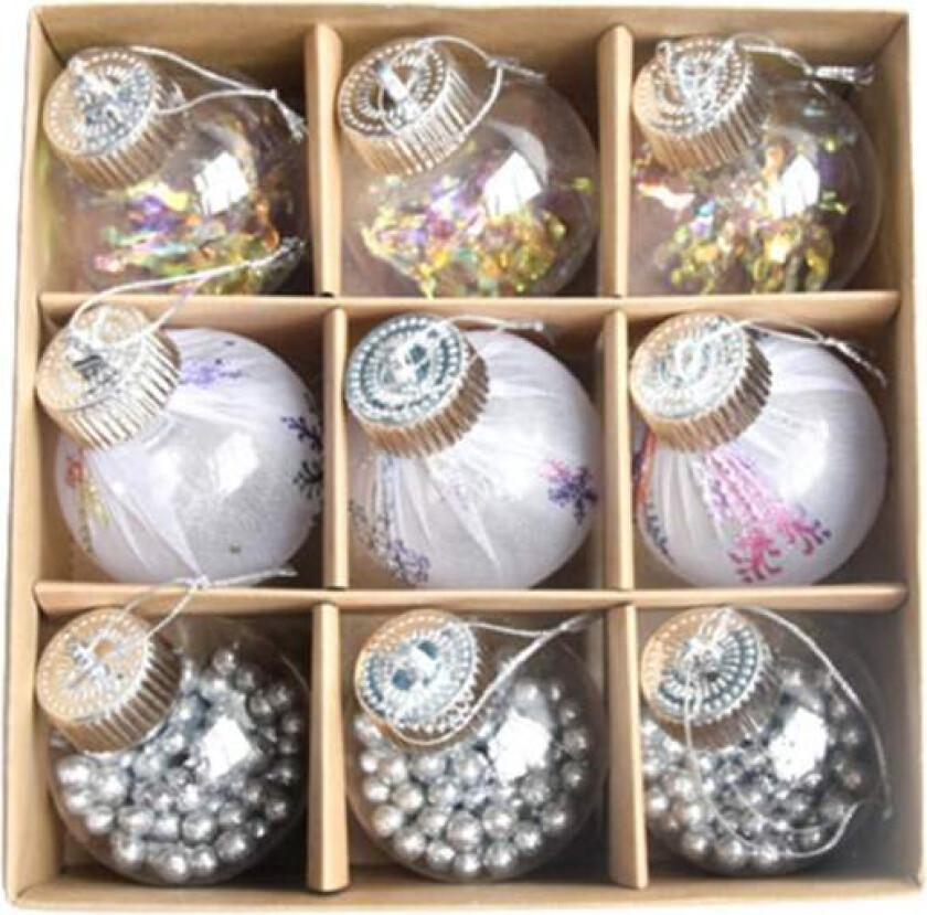 Julegave 9 stk 6 cm/2,36 tommer knusefrie plastjuletrærpynt, julekulepynt til juletre, bryllup og hjemmedekor