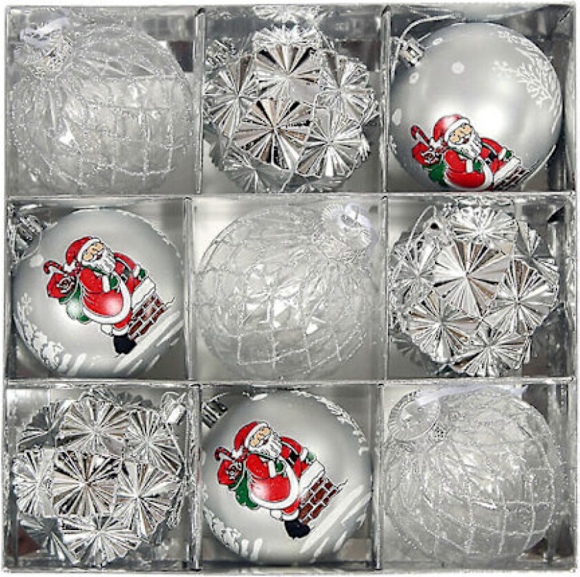 Ny julekule, julegaver, forgylt plastkule, julekulesett anheng silver