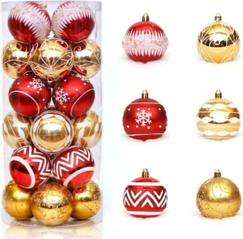 24 stk (rød + gull) 6 cm/2,36” julekulepynt i plast