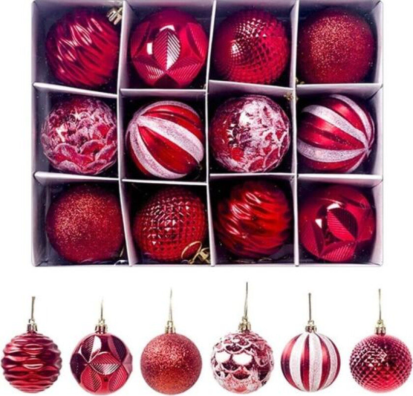 12 stk knusebestandige julekulepynt til juletre