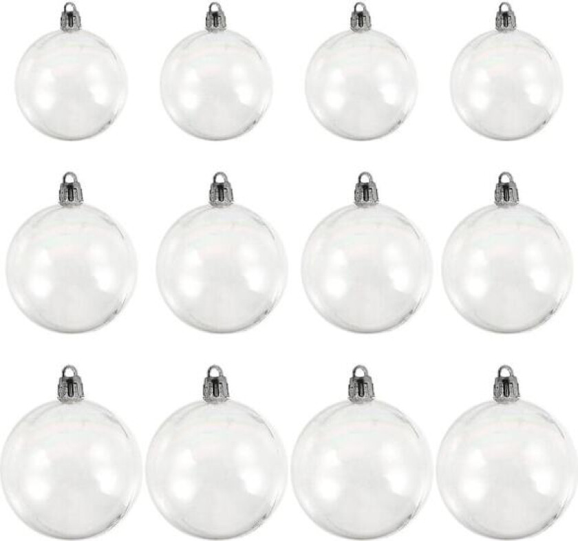 Sett med 12 julekule-anheng, festlige anheng (5 cm, klare)