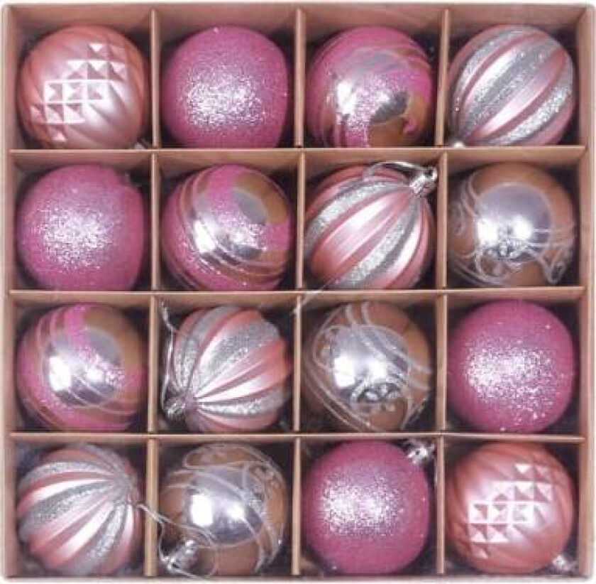 16 stk rosa julekuler, 6 cm julekule, juletre