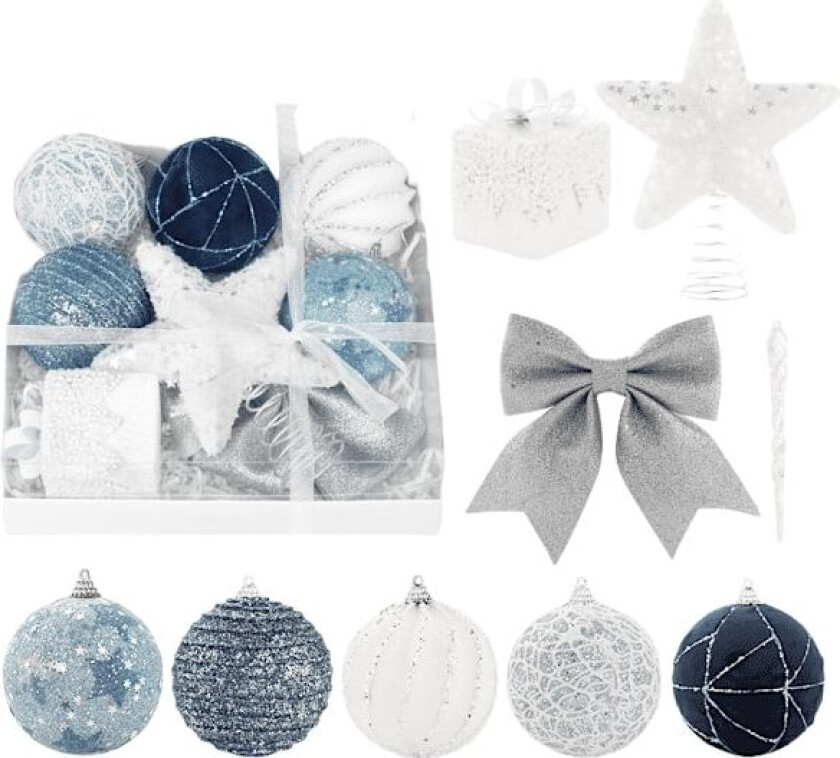 18 stk. Julepynt, Blå Julekule Stjerne Sett, Juletrepynt