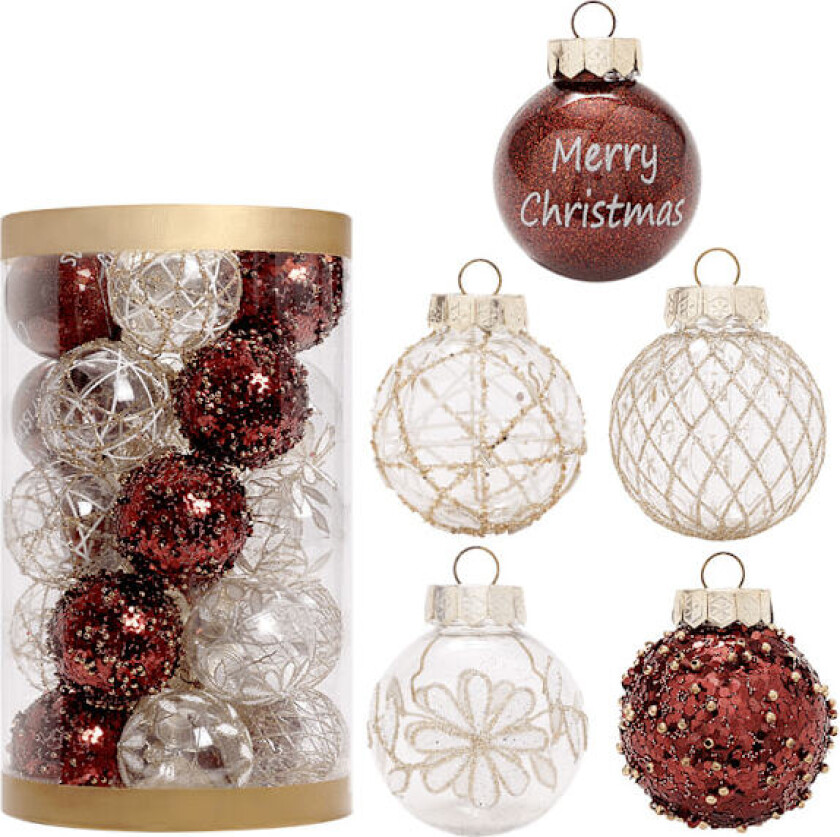 25 stk 6 cm brune malte julekulesett, juletrepyntkuler