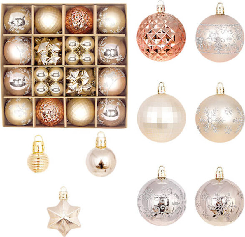 Set med 60 julekuler, 3-6 cm, malte juledekorasjoner, juletrepynt Aprikose