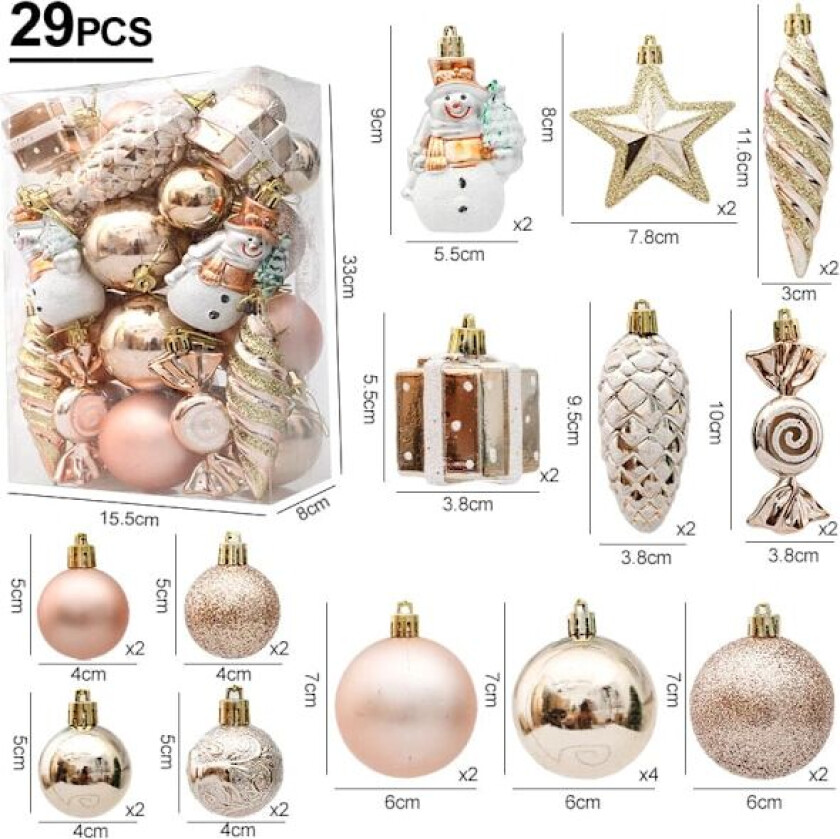 Julekuler Røde Suckerstang Hengepynt Store anhengsett Julepynt til hjemmet 2024 Natal Navidad Nyttår Champagne-29pcs