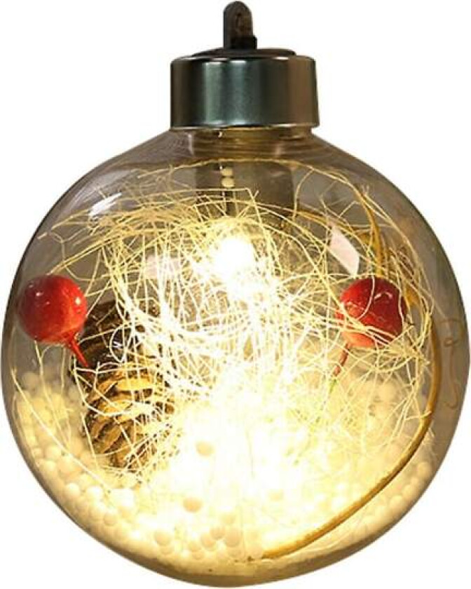 6 stk 8 cm Julekule med LED-lys, Klar Julekule, Julebænk