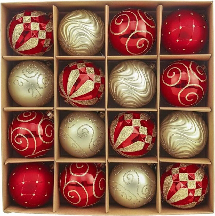 16 stk Rød-gull Knusefrie Julekuler, 8cm Store Kule Sett for Juletre, Feriedekorasjon Tre Kulepynt Red Gold