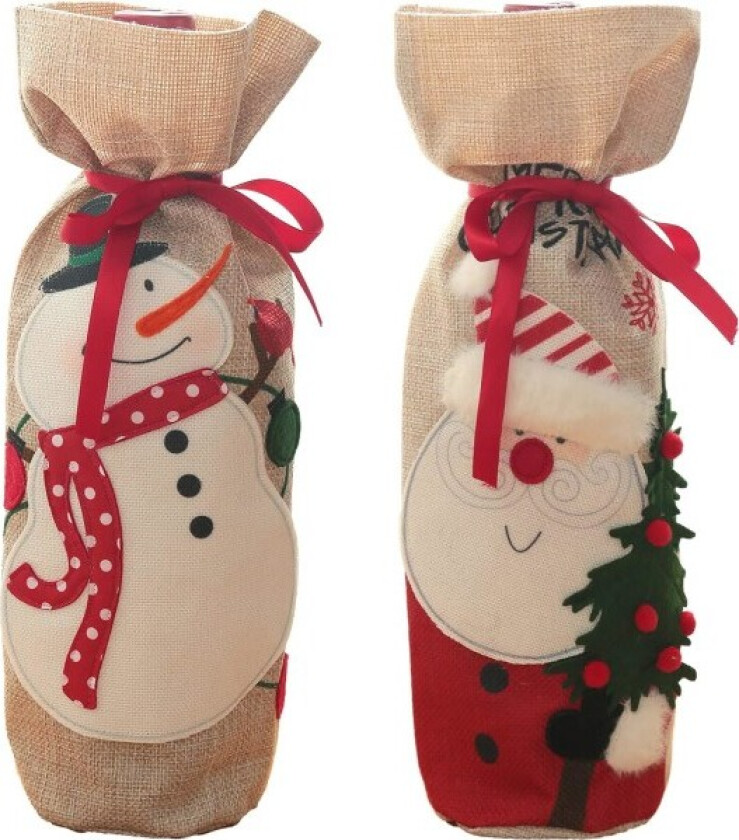 Julevinpose, gavepose for vinboks med snor, gjenbrukbare vinflaskebeskyttere for jul, jul, bryllup, bursdag, festdekorasjon (2 stk