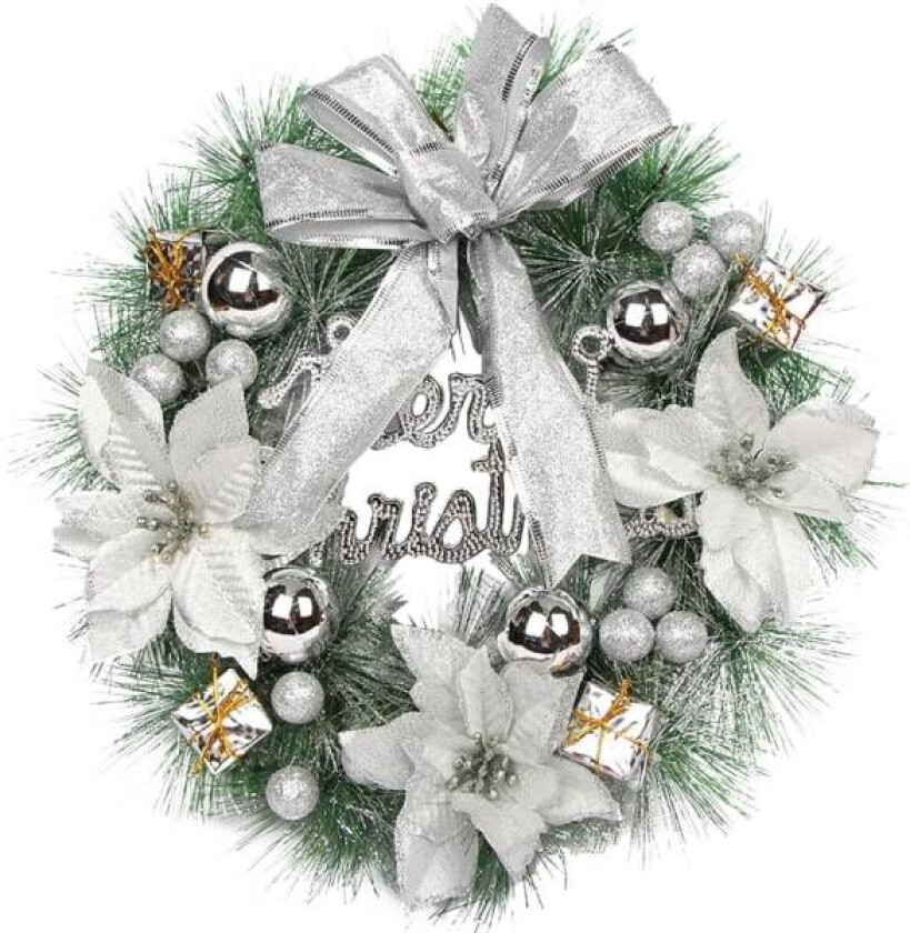 1 stk sølv julekrans for inngangsdør 15,8 tommer julekrans
