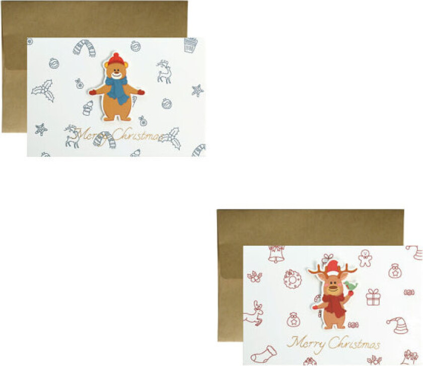 2 stk juleklistremerker gratulasjonskort folie gratulasjonskort Velsignelseskort (Liten julebjørn + juleelg)