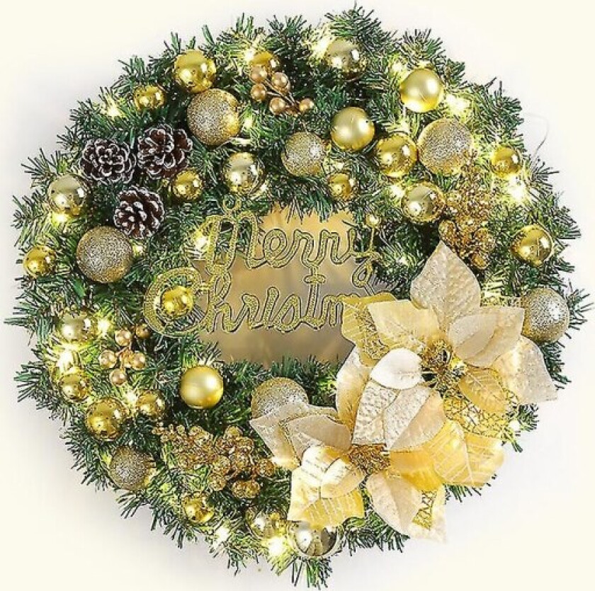 Julekrans med LED-lys, 40 cm kunstige furukongler