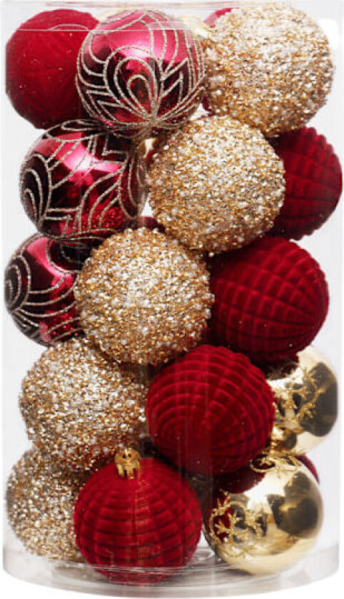 Festlig dekorasjon, julepynt, malt julekulesett, juletrepynt Rot