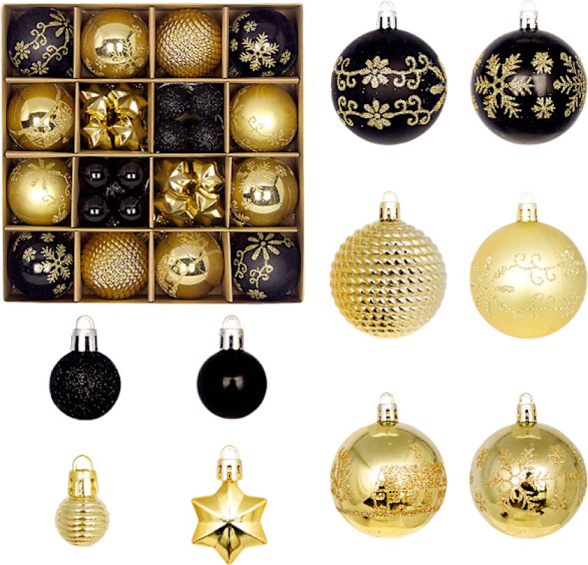 Set med 60 julekuler, 3-6 cm, malte juledekorasjoner, juletrepynt Schwarz