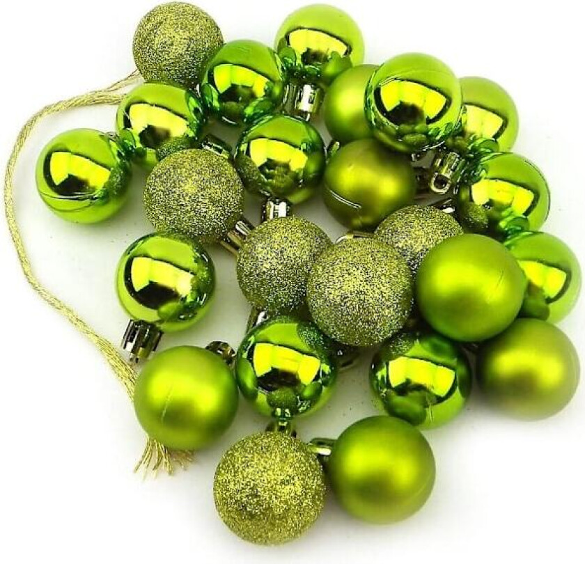 Sett med 24 små dekorative julekuler, matt, blank og glitter, 3 cm, grønn (grønn)