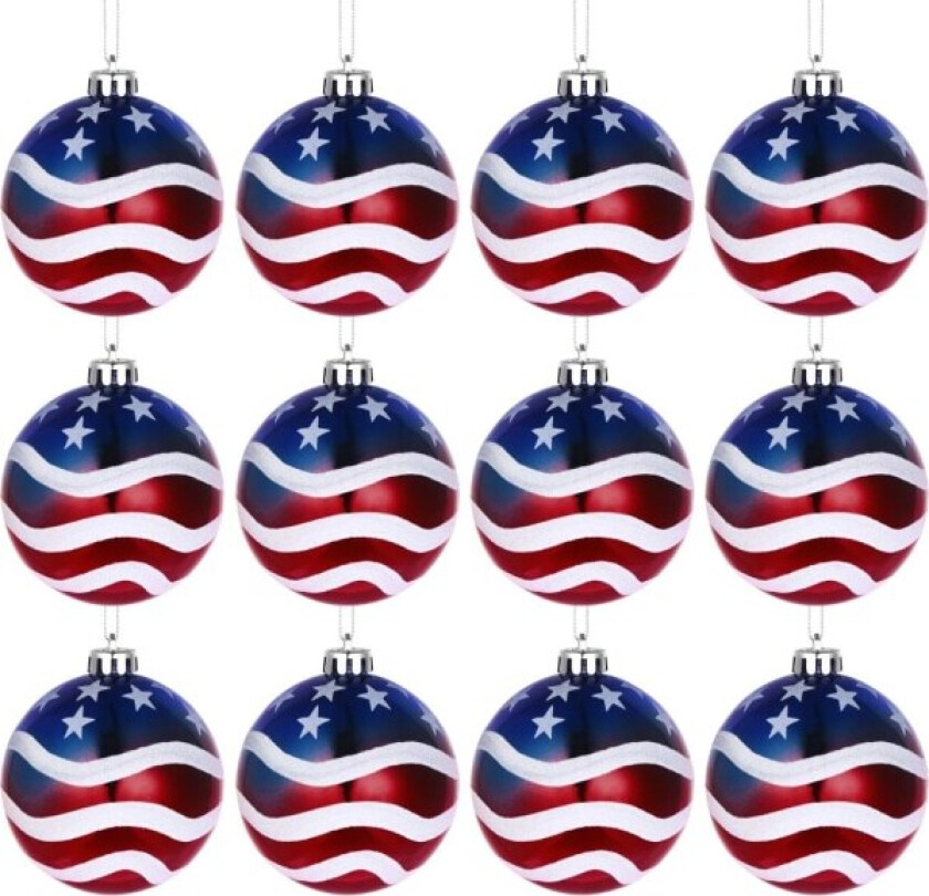 Hengende ball julekule ornamenter julepynt 4. juli ball hengende uavhengighetsdag festdekorasjon jul, pakke med 12