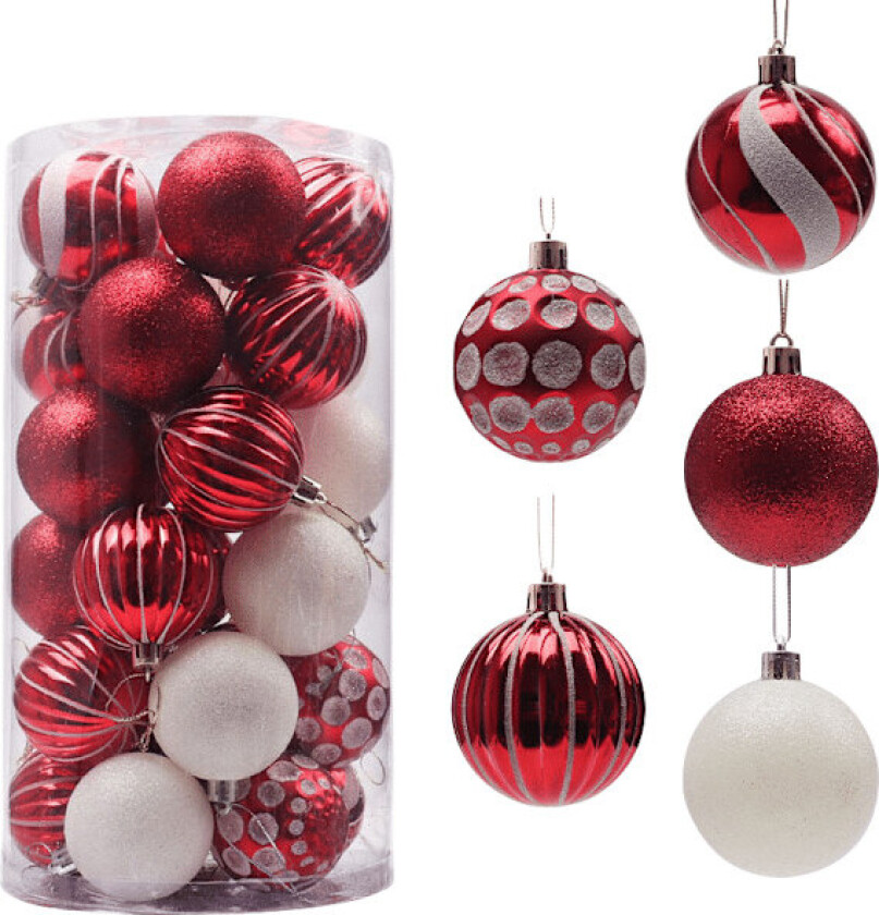 Set med 30 hvite håndmalte julekuler, 6 cm, juledekorasjon Rot