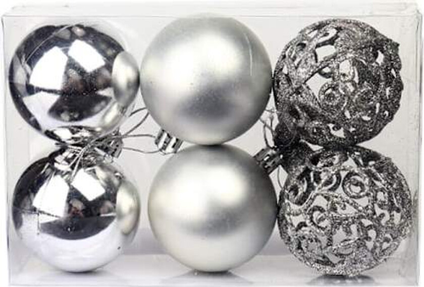 Julekulesett med anheng til juletrepynt silver 6cm