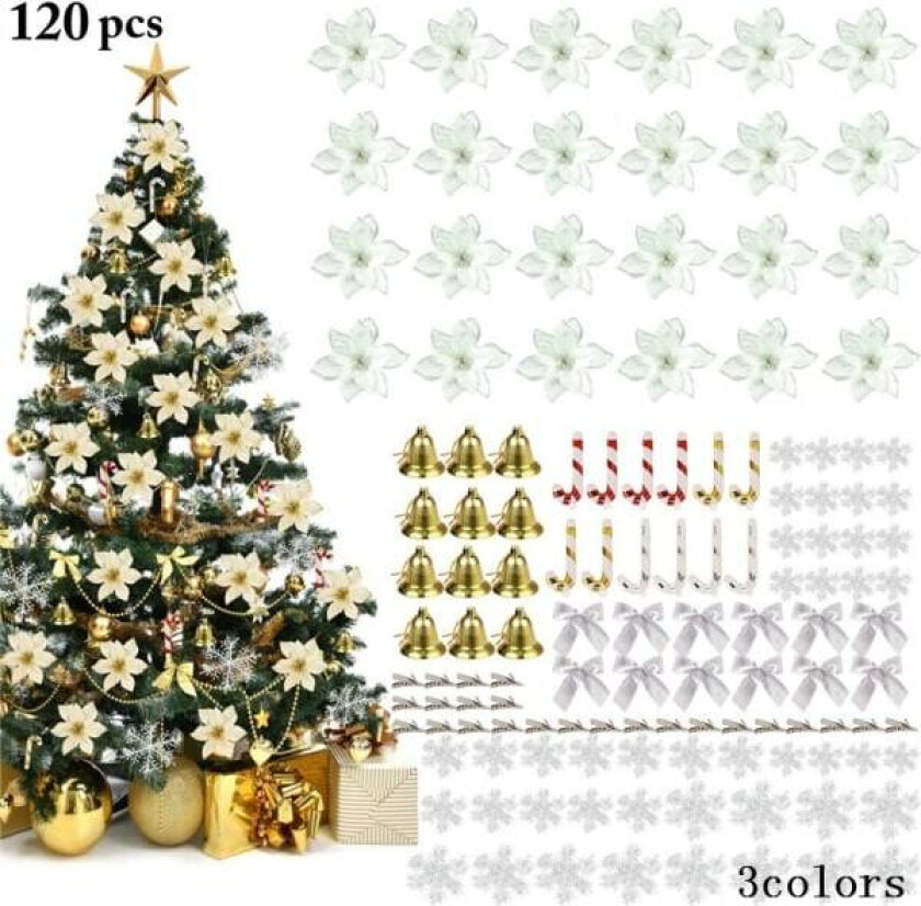 Julepynt Glitter Kunstig Blomst Hengende Snøfnugg Julekule Barley Sugar Stjerne Juletre Dekorasjon De