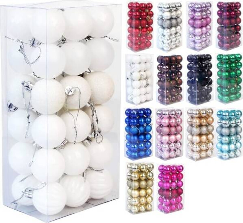 Julekule Shatterproof juletrepyntkule Julekuledekorasjon 1,6\" (4cm) 36-delt sett (hvit julekule)"