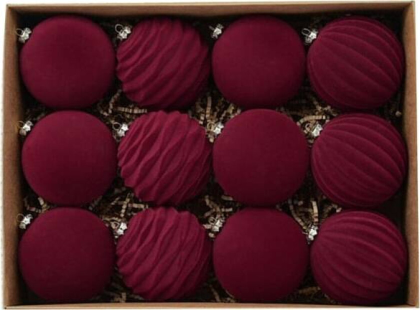 Flockede Julekulespyd 8cm Flocking Mørk Fløyel Julekule Juletrepynt -ES Red Free Size