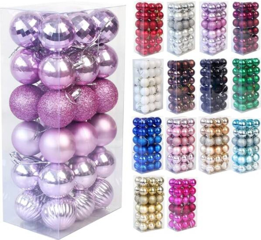Julekule Shatterproof Julepyntkule Julekule Ornamenter 1,6\" (4cm) 36-delt sett (Lyse lilla julekule)"