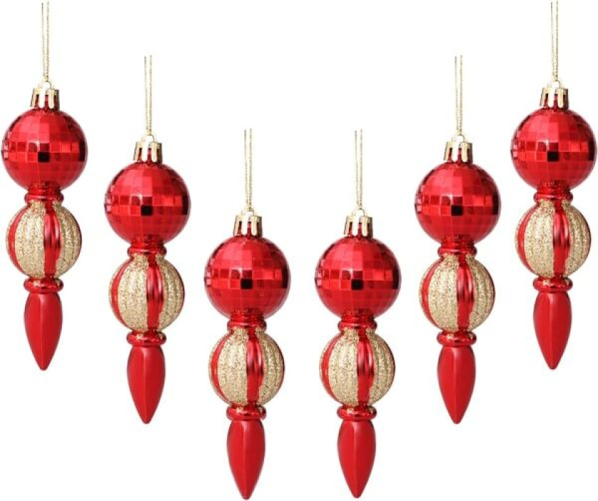 Julekuler Ornament Julepynt Pakke med 6 Lange Julepyntanheng Dekorative Rød Gull