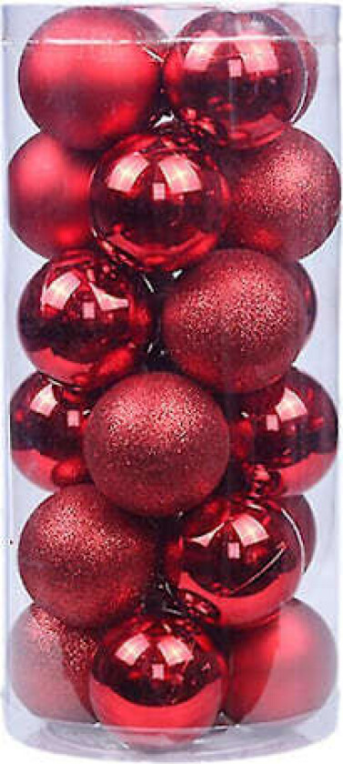 24 stykker 6 cm knusefrie julekulepynt Xtmas Tree Wedding (rød 6 cm)