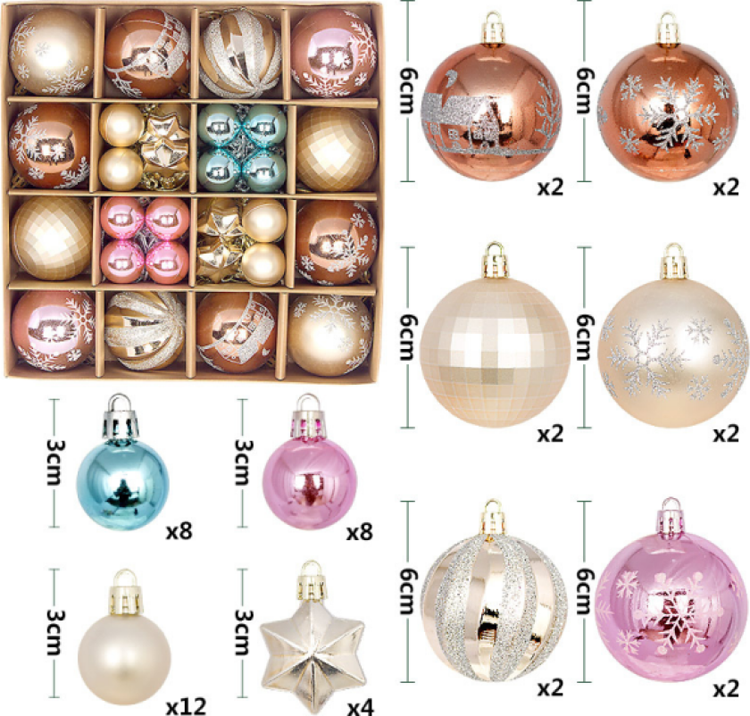 Julekule 44 stk Malte Former Pappeske 3-6cm Egnet for julepynt Galvanisert kule anheng Kaffe Champagne Gull