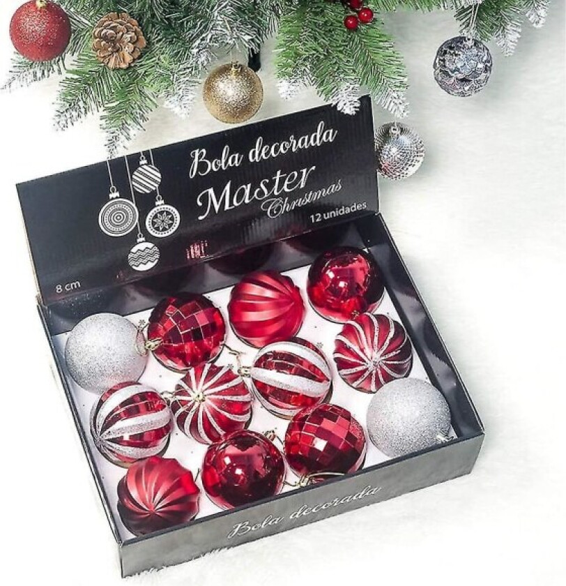 Julekule Ornamenter Sett, Julepynt Juledekorasjon Tre Anhenger Gaver (12 stk, 8cm)