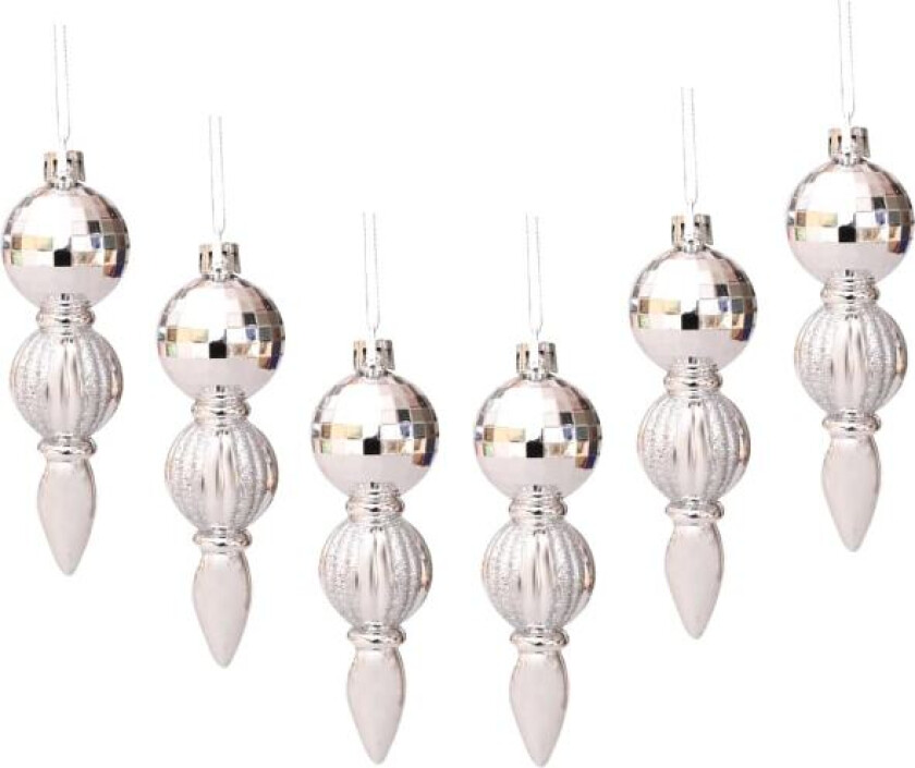 6 stk julekuler lange ornamenter