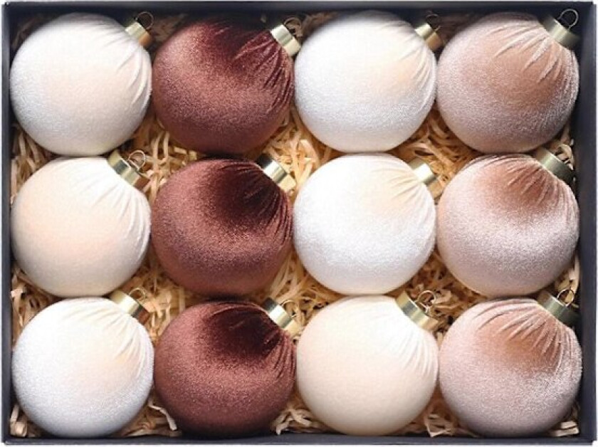 Julekule, Julepynt, 8cm/12 stoffkledde julekuler gavepakke, Juletrepynt