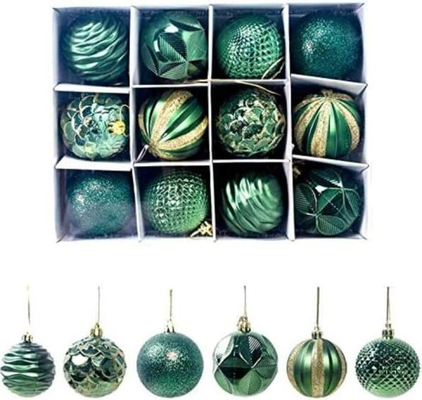 2,36'' Julekuler Ornamenter - 12 Stykker - Julepynt - Grønn
