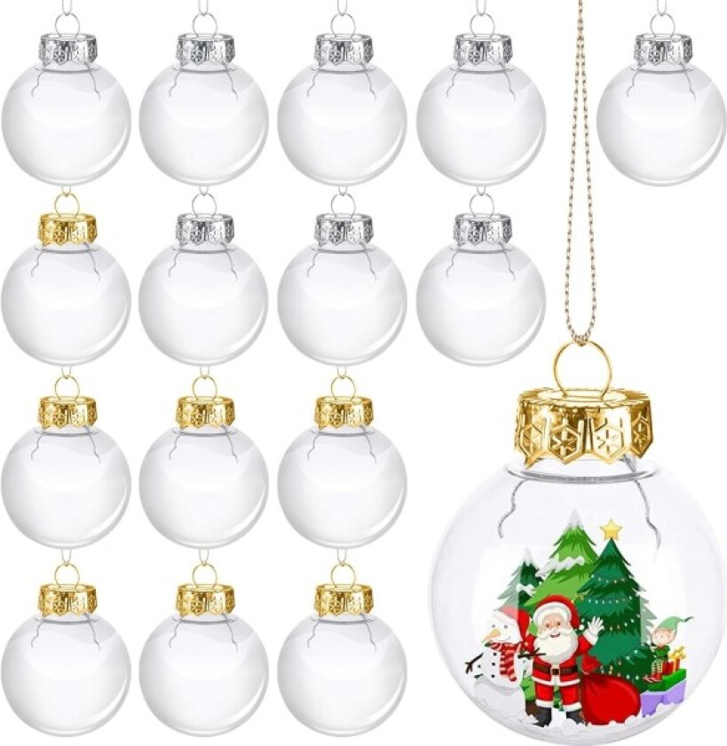Gjennomsiktig julekule til å fylle, sett med 16 plast julekuler