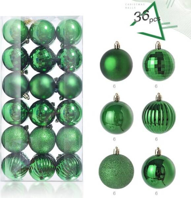 36 stk Julekulesett Julgranspynt GRØNN Green
