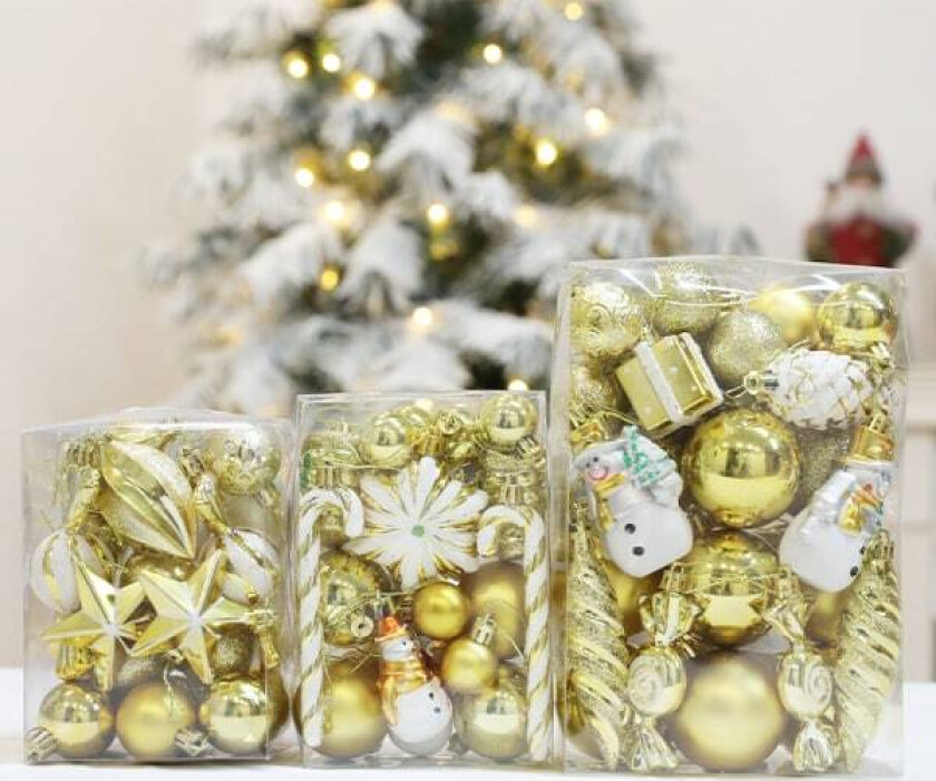Sett med 69 julekuler, juletrepynt, ubruddbar
