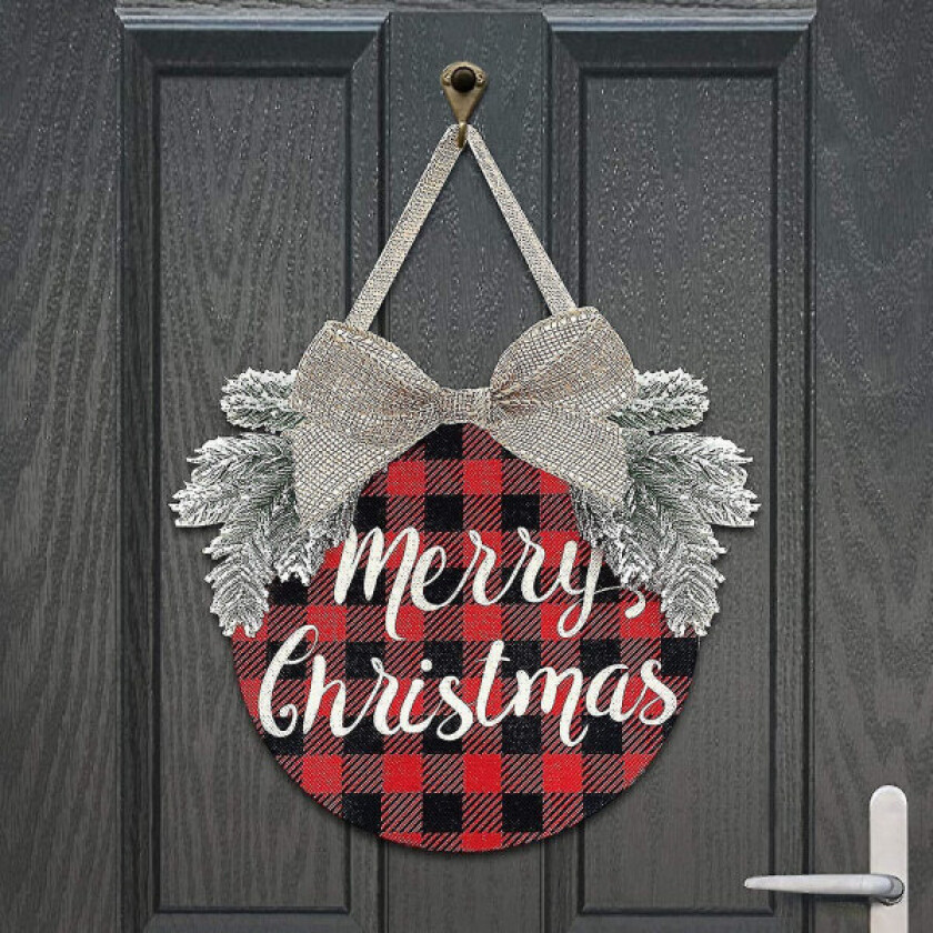 Julekrans - Buffalo Plaid Juledekorasjoner - Vinterkranser God Jul-skilt for ferie Rustik gård Ytterdør Veranda Vegg Vinduutganger