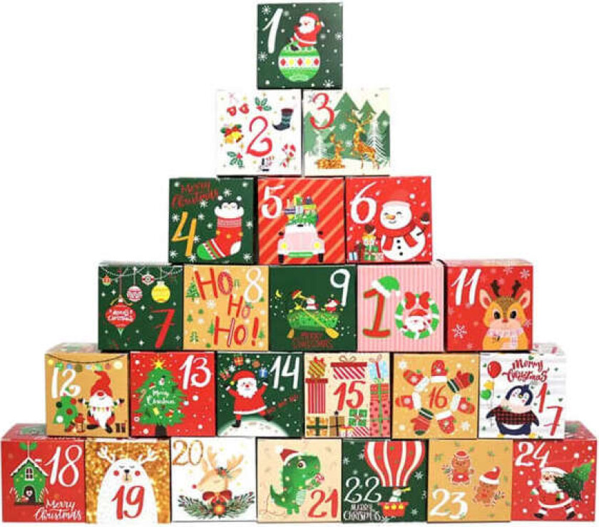 24 stk Julekalender Gaveeske Julegodteriboks Kraftpapir Gaveeske Godt Nytt År 7x7x7cm 24stk 7x7x7cm