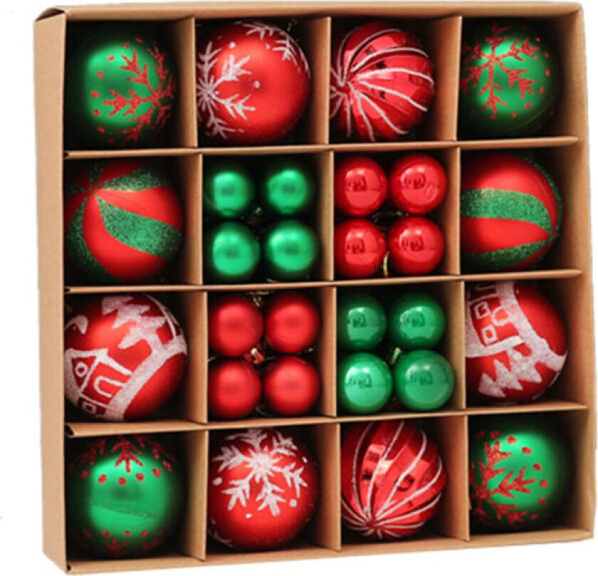 44 Røde og grønne julekulepynt, assorterte ornamenter, anheng, 2,4 tommer (ca. 6,1 cm), knusesikre glitterkuler, dekorasjon til juletre, fest