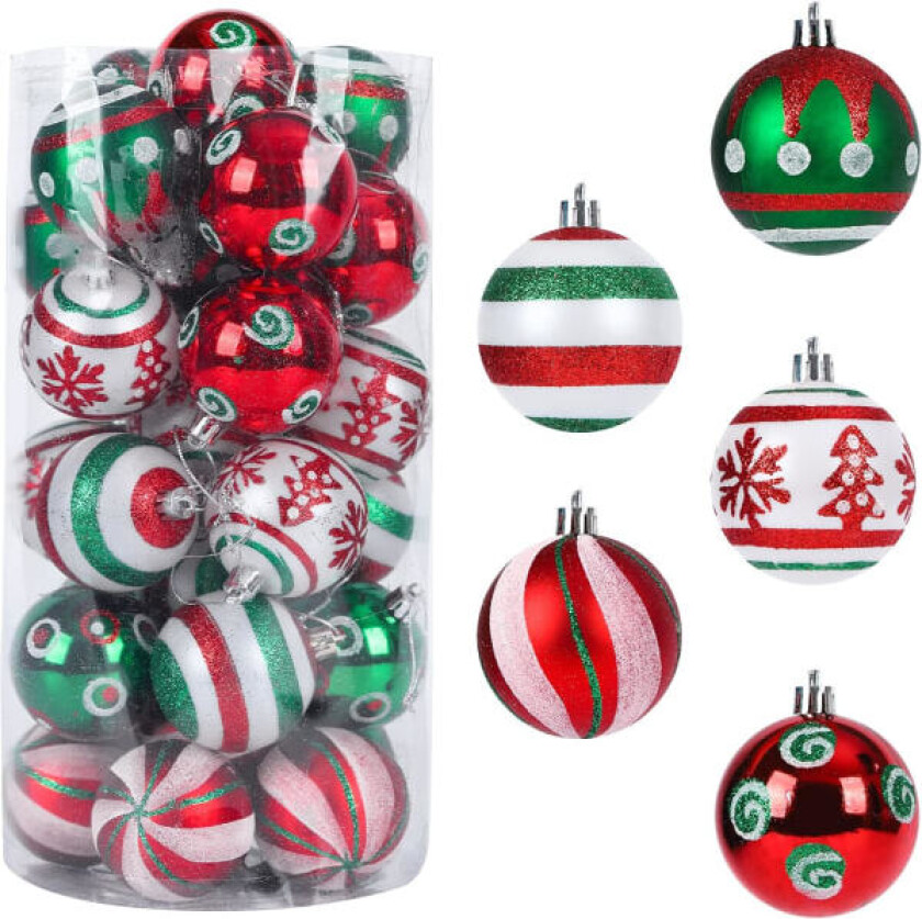 30 stk Julekuler Ornamenter, 6cm Julekule Sett