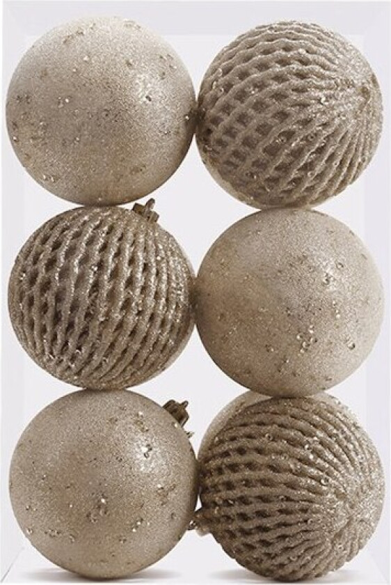 Julekulepynt i skum med glitter og paljetter, 12 stk, 8 cm, Champagne-farge