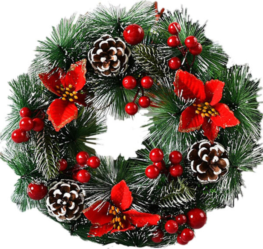 Julekrans for inngangsdør, 12,6 tommer, med røde bær, julekrans for peis, veggdekorasjon, stil 1, dør- og vindusdekorasjon Blomsterstil