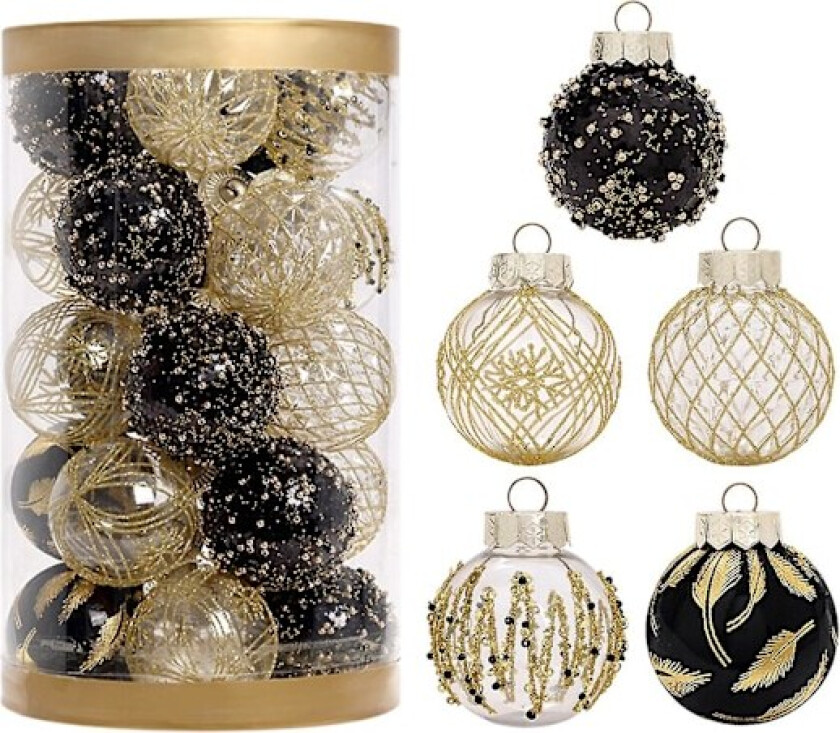 Julekuler Ornamenter til Juletreet, 2.36 tommer Juletrær Ornamenter Dekorasjoner med Hengende Tau Flerfarget Dekorasjon for Høytiden black