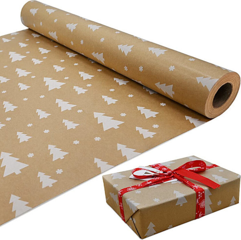 43cm x 1m Julegavepapirrullpakke, Juletre Kraftpapir, Gjenbrukbar gavepapir til julegaveinnpakning og festdekorasjon Christmas tree-44X100CM
