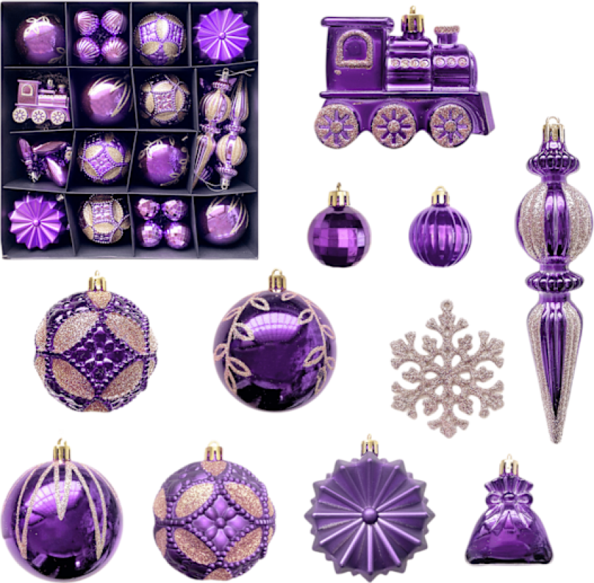 Julepynt, sett med 60 julekuler med snøflak-mønster, fargerikt malte julekule-hengere.