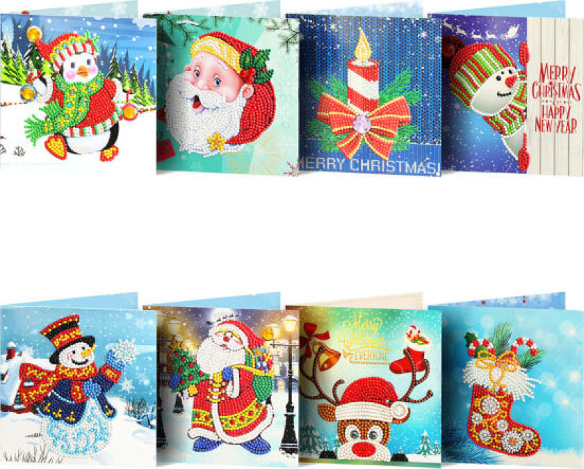 8 stk DIY diamantmaleri gratulasjonskort julehilsen messa