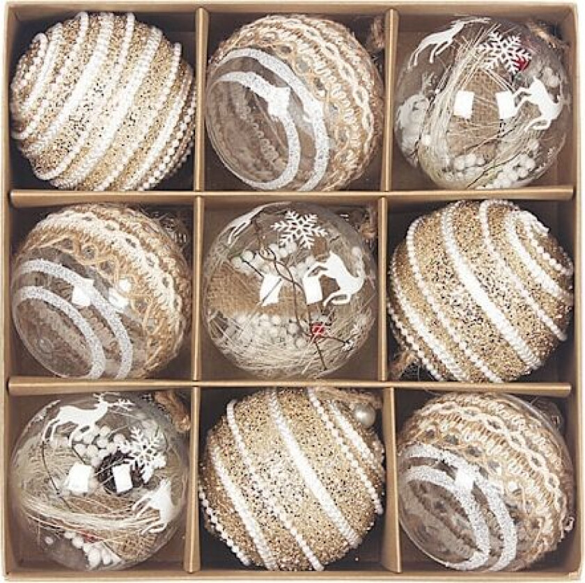 Ny julekule i hamptau, 8 cm, håndlaget, gjennomsiktig, julepynt til juletreet, hengende kule, dekorasjonsboks