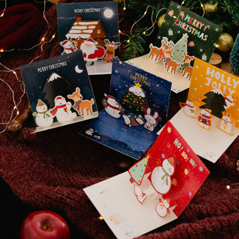 6 stk 3D-gratulasjonskort Kreativ julegavemelding C